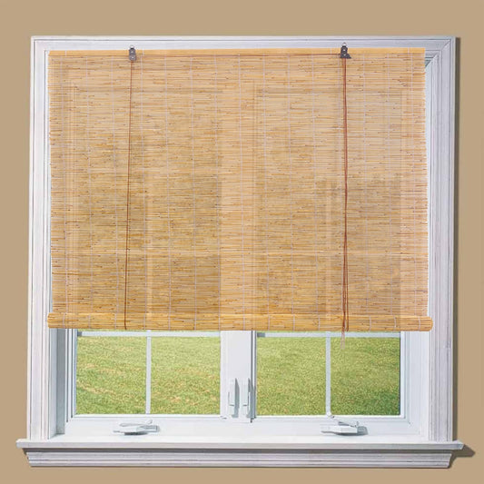 Bamboo Roman Shades Light Filtering Outdoor Roll Up Blinds,Cordless Bamboo Blackout Roller Blinds for Patio 24" 30" 36" 42" 48" 60" 72" Long Sunshade Window Treatment for Home Decor