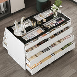LIVAUVEAD Closet Island with Drawers, 16 Drawers Wardrobe Closet with Glass Top and LED Light，White Island Dresser with Jewelry Organizer for Bedroom & Cloakroom LIVAUVEAD