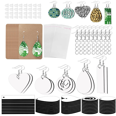1250 Pieces Sublimation Earring Blanks Bulk DIY Jewelry Craft Making Kit with 250 Earing Hooks 250 jump Rings 250 Ear Plugs,125 Earring Cards Holder and Clear Package Bags for Birthday Gifts Supplies SENONAPO