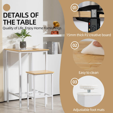 Finnhomy 23.6" Modern High Top Bar Table - Oak Beige & White Cocktail Table for Kitchen and Living Room Finnhomy