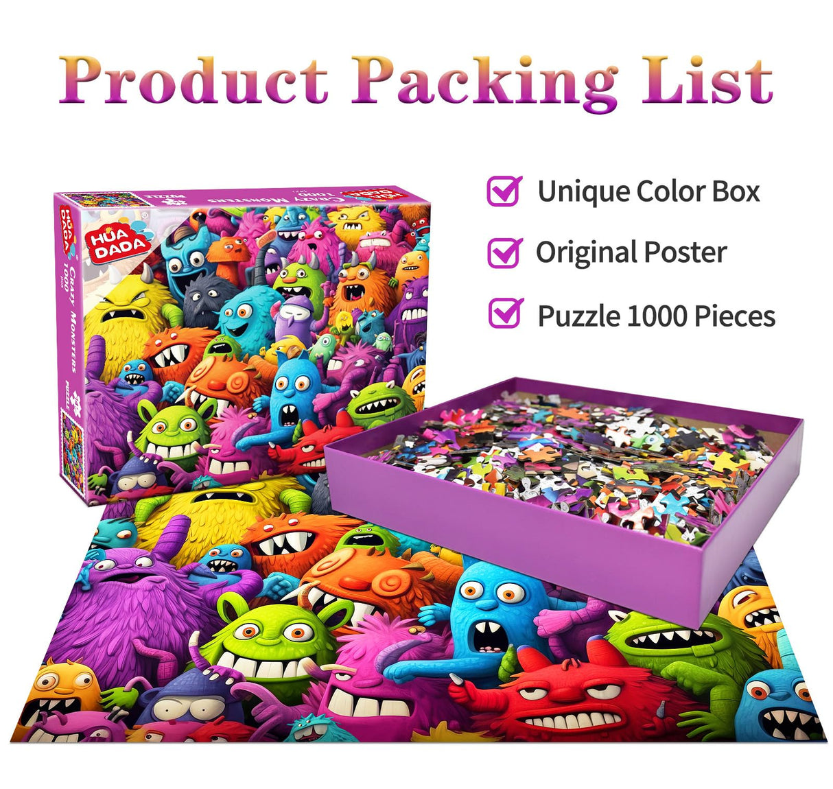Jigsaw Puzzles for Adults 1000 Piece Puzzle for Adults 1000 Pieces Puzzle 1000 Pieces-Crazy Colorful Monsters HUADADA