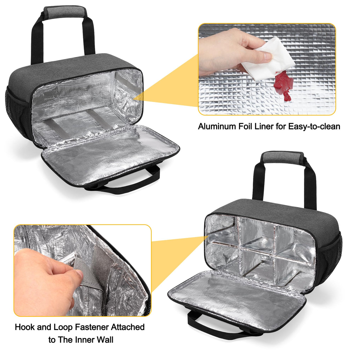 Acrylic Paint Organizer Bag for up to 54 Bottles (2 oz), Art Supply Storage Case with Handle Strap, Extra Pocket for Paint Brushes, etc, Aluminum Foil Liner for Easy Cleaning, Patented Design (Grey) GRAOSO