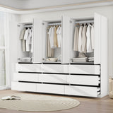 Mhsatyrs Armoire Wardrobe Closet with Drawers：75" Large White Wardrobe Closet Cabinet with 6 Doors for Hanging Clothes, Modern Wooden Bedroom Armoires with 9 Drawers and Storage (B+B+B, 94.5") Mhsatyrs