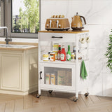 Homeiju Kitchen Island Cart, Kitchen Storage Cart with Drawer, Microwaves Stand, Coffee Cart, Rolling Kitchen Cabinet Cart with Hooks for Kitchen, Dining Room, White Homeiju
