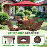 Greesum 5 Piece Patio Dining Set Outdoor Acacia Wood Furniture All-Weather Folding Round Table and Chairs for Backyard,Balcony,Porch,Deck,Garden, Dark Brown Greesum