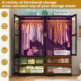 4 Doors Armoire Wardrobe Closet with LED and Mirror,71" H Freestanding Wooden Wardrobe Closet Cabinet for Bedroom w 2 Drawers,Wooden Clothing Storage Cabinet w Hanging Rod,Closets for Bedroom(Black) chartustriable