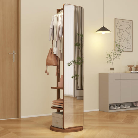Jaxenor Standing Mirror Full Length Mirror, Bedroom Mirror Full Length Mirror Coat Rack, 65.7"x 13.7" Stand Mirror Full Length, Floor Length Mirror with Storage for Living Room(Walnut) Jaxenor