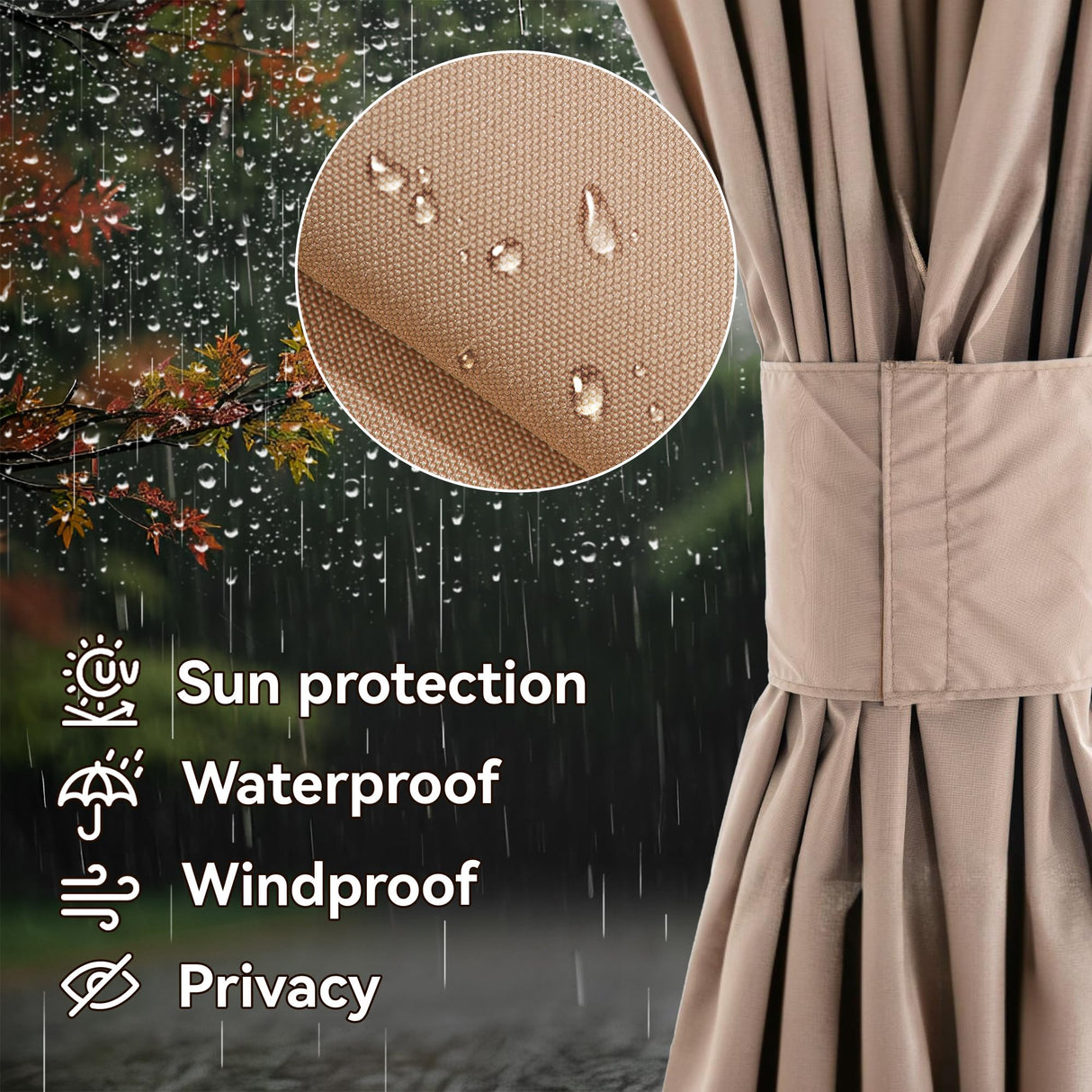 Covered Outdoor Gazebo Curtain Replacement Universal 4-Panel Sidewalls 12' x 16', Outdoor Gazebo Privacy Curtains with Zipper, Replacement for Outdoor, Patio Canopy, Garden and Backyard (Curtain Only) Covered Outdoor