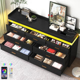 jiteentarou 7 Drawer Dresser with Charging Station and LED Lights, Modern Chest of Drawers with Power Outlet, Organizer Cabinet for Bedroom, Living Room, Entryway, Black jiteentarou