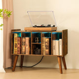 FUSUNBAO Record Player Stand with LED Light - Large Turntable Stand with Vinyl Record Storage, Record Player Table Up to 120 Albums, Record Stand with Outlet Bookself end-Table (Antique Brown) FUSUNBAO