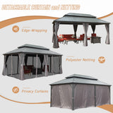 Domi 12' x 20' Hardtop Gazebo Permanent Metal Gazebo with Galvanized Steel Double Roof, Curtains and Netting for Patio, Backyard, Deck, Lawn, Grey domi outdoor living