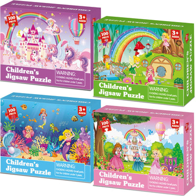 4 Packs 100Pcs Transportation Puzzles for Kids Ages 4-6 Construction Vehicle Jigsaw Puzzles Xmas Party Supplies Traffic Car Toddlers Puzzle Brain Teaser Game Gift for Boys Girls