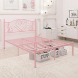Weehom Full Size Bed Frame with Headboard, Heavy Duty Metal Platform Under Bed Storage Space No Box Spring Needed, Pink Weehom