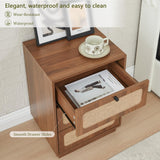 AVZEAR Mid Century Night Stand Set of 2, Modern Nightstand with 3 Drawers and Nature Linen Panel, Wood Bedside Table Rustic End Table for Small Space, Dorm, Bedroom(Walnut) AVZEAR