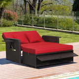 Tangkula Patio Rattan Daybed, Patiojoy Wicker Loveseat Sofa w/Multipurpose Ottoman & Retractable Side Tray, 4-Level Adjustable Backrest, Footstool w/Storage, Seat & Back Cushion Included Tangkula