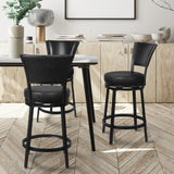 FLYZC Bar Stools, Counter Height Barstools Set of 2, 25" Faux Leather Metal Round Swivel Bar Chairs with Back, Modern Upholstered Counter Stools for Kitchen Island, Black FLYZC