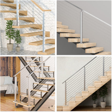 Muzata Stair Cable Railing Post 36 Inch for 25-35 Degrees Stair 36"x2"x2" Surface Mount Brushed T304 Stainless Steel Cable Railing System Kit Indoor Outdoor with Paper User Guide PS01 LA4S Muzata