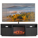 BELLEZE Fluted TV Stand with 23" Electric Fireplace Heater with Sound, 68" Entertainment Center for TV Up to 75", Media Console Table with Cable Management for Living Room, Bedroom - Ebony BELLEZE