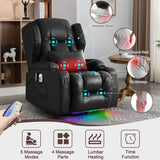 TUNYI Power Recliner Chair - Faux Leather Home Theater Seating Glider Reclining Sofa with Massage & Heat Swivel Rocker Recliner Chair for Living Room with LED Light/USB Port/Lumbar Pillow (Black) TUNYI