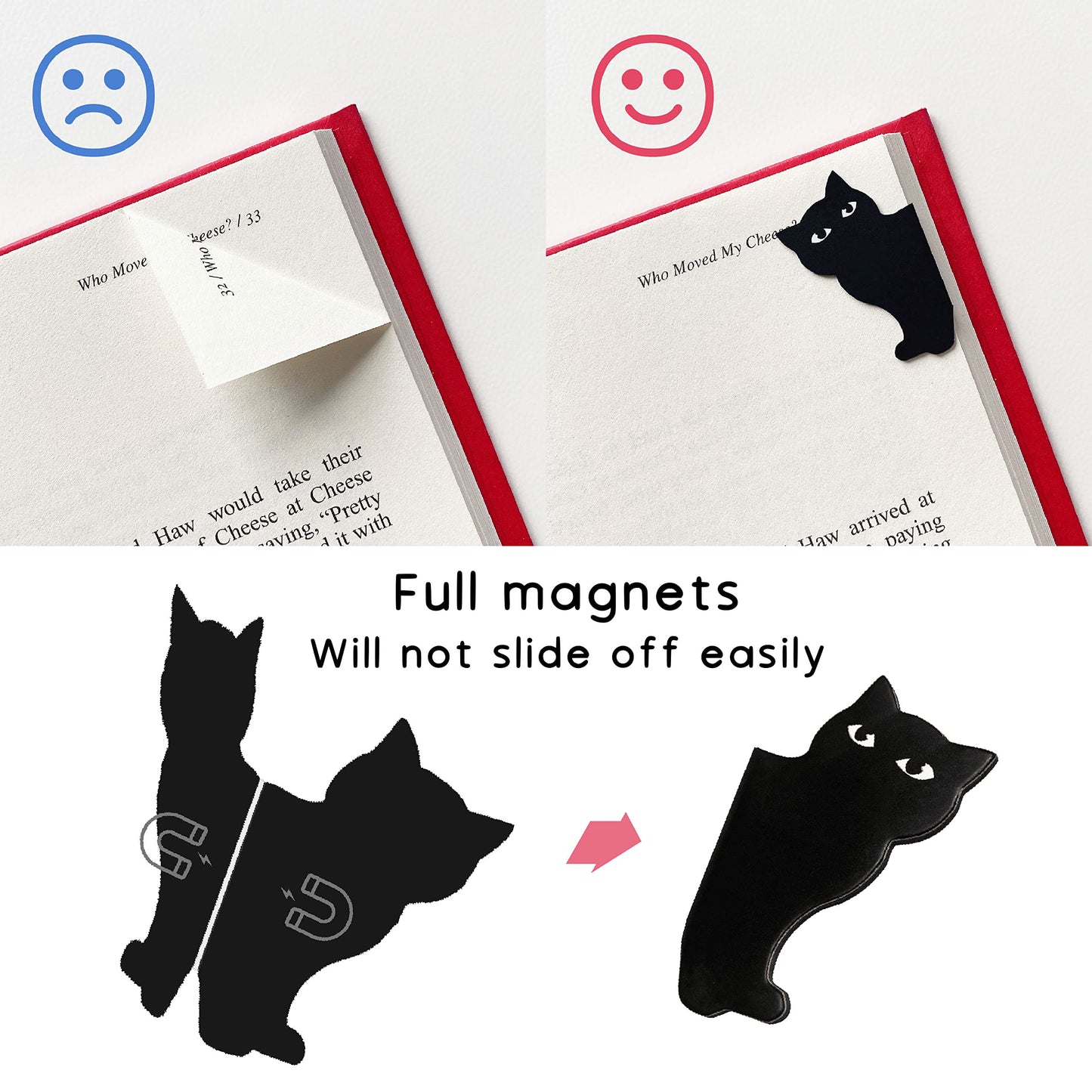 yasest Magnetic Bookmarks - 6 Pieces Assorted Cute Book Markers Clip Set for Women Teachers Students Book Lovers Reading, for School Office Home Supplies, Kawaii Cat Magnet Page Markers