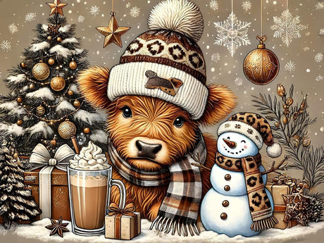 MjhRcll Christmas Paint by Numbers for Adults,Highland Cow Paint by Numbers Kits for Beginners,Winter DIY Acrylic Watercolor Paint by Number on Canvas for Home Wall Decor 16X20 Inch MjhRcll