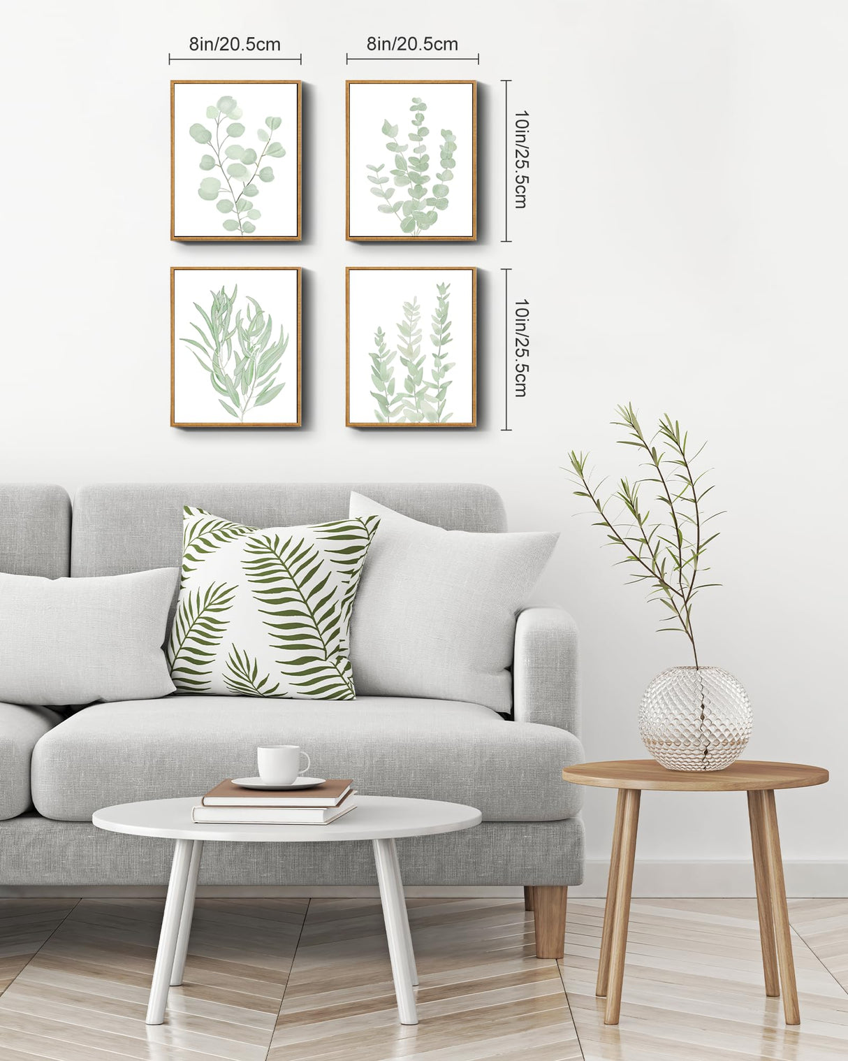 Drsoum Framed Botanical Plant Canvas Wood Wall Art Light Green Sage Wall Decor Eucalyptus Leaf Picture for Bedroom Living Room Bathroom Office 8”x 10” x 4pcs Drsoum