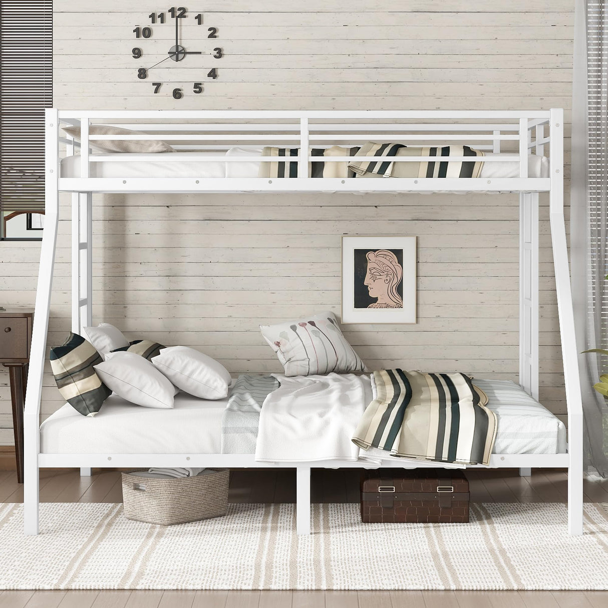 Bellemave Bunk Bed Twin XL Over Queen, Heavy Duty Metal Bunk Bed Frame, Queen bunk Bed for Adults, Adult bunk beds Heavy Duty, Twin XL Bunk Bed, White Bellemave