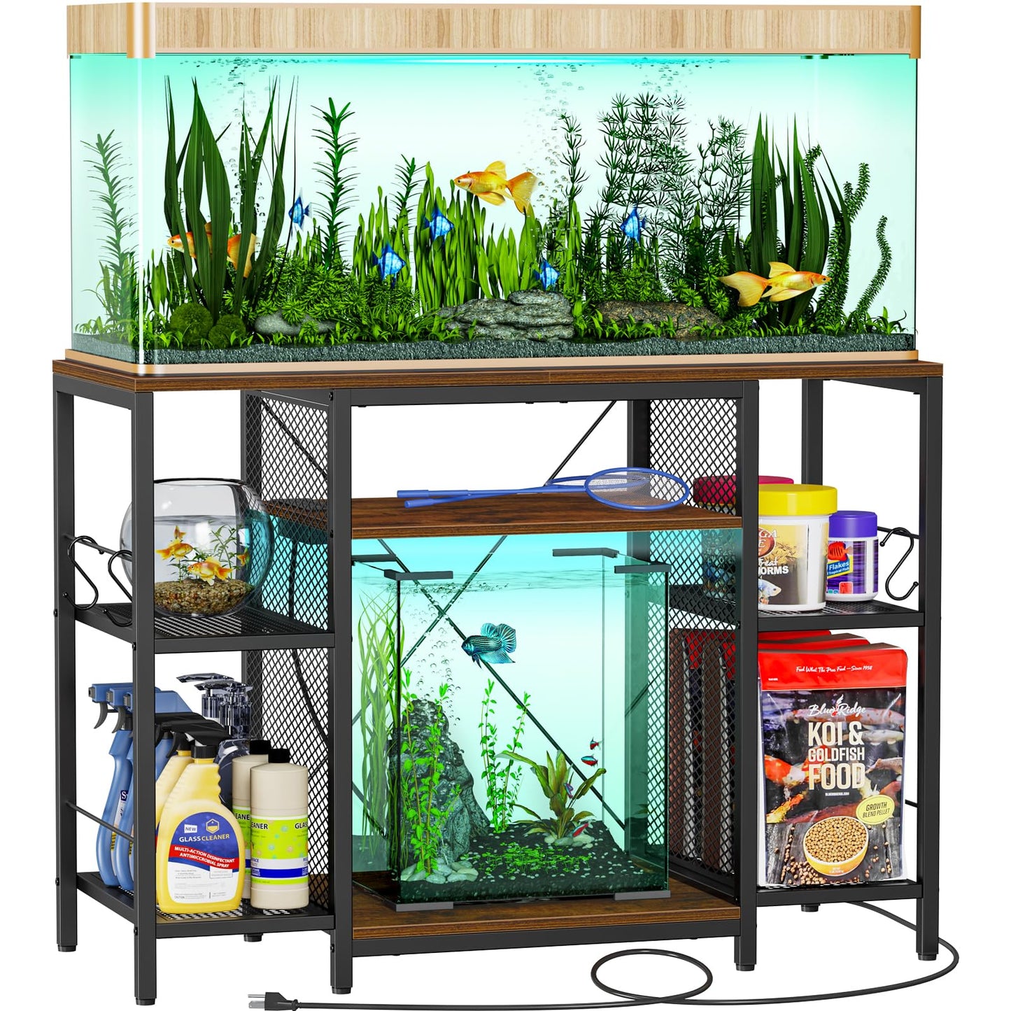 Snughome Fish Tank Stand, 40 Gallon Aquarium Stands with Charging Station, Adjustable Fish Tank Stand with Removable LED Light, Heavy Duty Metal Aquarium Stands with Storage, 43.3" x 17.72" x - WoodArtSupply