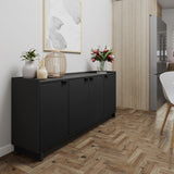 Prepac Simply Modern 4-Door Console Table with Storage Shelves - Black, 60" W x 30" H x 16" D Prepac