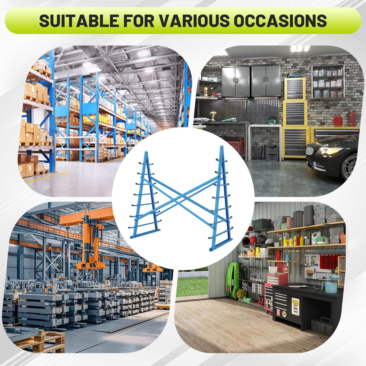 Hymula Horizontal Lumber Storage Rack, Heavy Duty 2000 LBS, 60” W x 66” H x 40” D, 7-Tier Metal Garage Shelf with Adjustable Arms for Wood, Pipes, and Building Materials Hymula