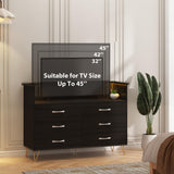 Jojoka 6 Drawer Black Dresser with LED Light for Bedroom, Wooden Dressers with Charging Station, Large Double Dresser with Wide Drawers, Modern Chests of Drawers for Living Room, Hallway, TV Stand Jojoka
