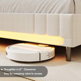 Fameill King Size LED Bed Frame with 51.6" Tall Headboard, Upholstered Platform Bed with Charging Station & Storage, No Box Spring Needed, Easy Assembly, Sturdy and Noise-Free, Beige Fameill