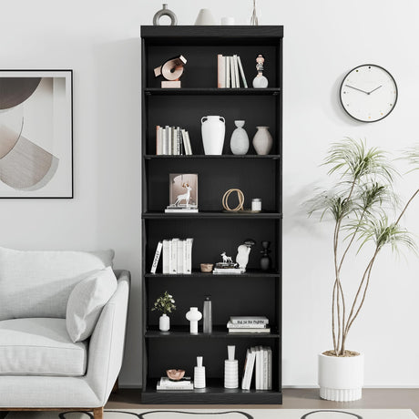 Casaphoria 82" H Wooden Bookcase, Heavy Duty Bookshelves, 6-Tier Wide Bookshelf with Large Storage Space for Home Office, 82" H x 31" W x 16" D, 130Lb, Black Casaphoria