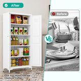 Metal Storage Cabinet with Doors and Shelves,White Storage Cabinet,Food Pantry Storage Cabinet,5 Tier Metal Pantry Cabinet,Tall Large Closet Cupboard for Home,Kitchen,Dining/Living/Laundry Room SISESOL