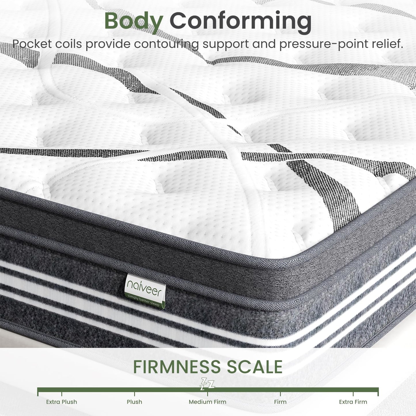 Naiveer King Size Mattress in a Box 14 Inch King Memory Foam Hybrid Mattress with Individually Wrapped Coils CertiPUR-US Certified Foam Medium Firm King Mattress for Back Pain & Overweight