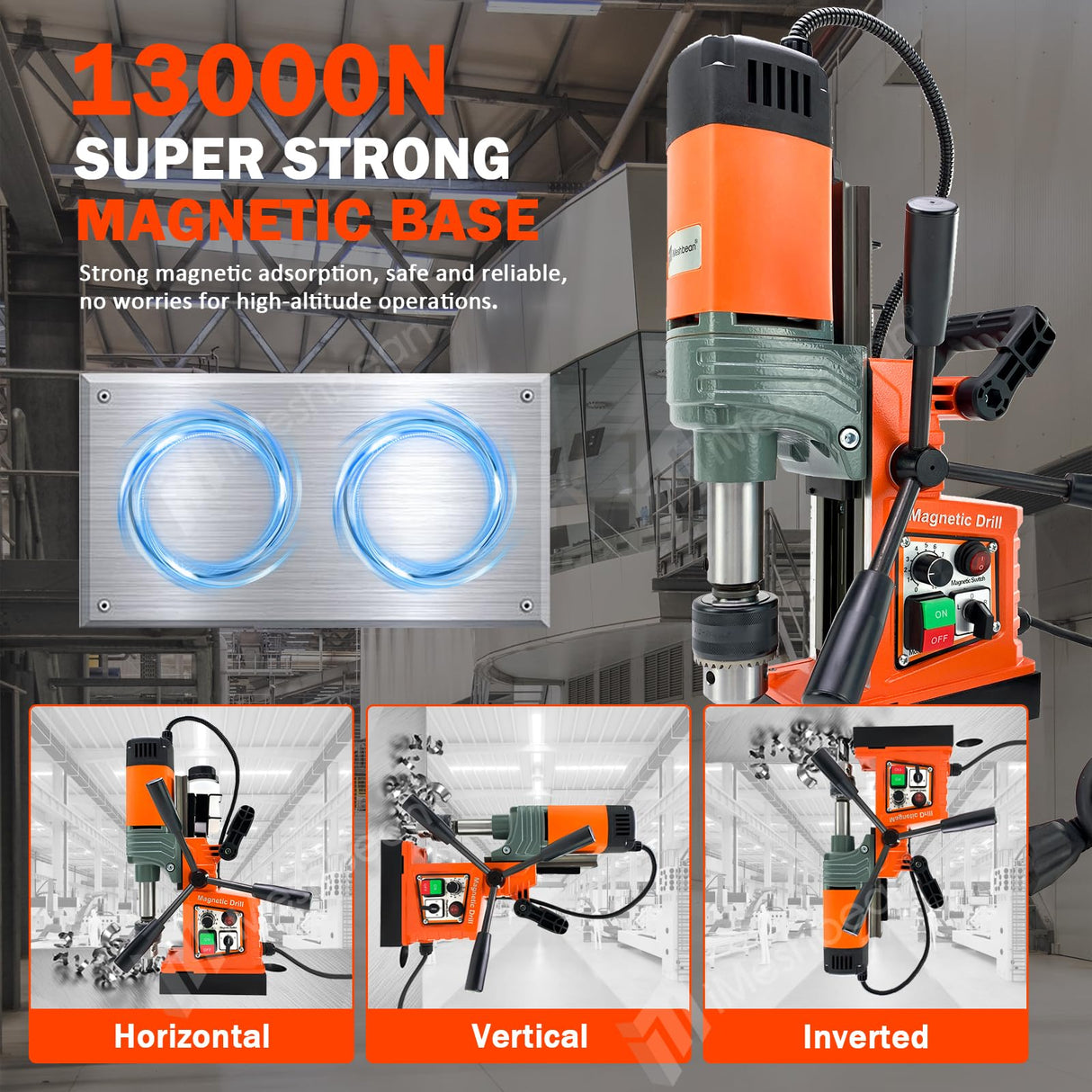 Magnetic Drill, 1400W 1.6" Boring Diameter, 810 RPM Power Magnetic Drill Presses, 2922lbf/13000N Drill Press with Variable Speed, for Metal Surface, Industrial/Home Improvement iMeshbean