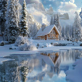 GXGLLPZBY 5D Diamond Paintings Kits for Beginners, Cabin Diamond Arts Kits for Adults, DIY Snowy Landscape Paint by Diamond, Full Drill Dot Gem Art for Home Wall Decor 13.8x13.8inch GXGLLPZBY