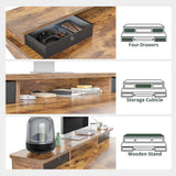 FEZIBO Height Adjustable Electric Standing Desk with 4 Drawers and Keyboard Tray, 48 x 24 Inch Table with Storage Shelf, Sit Stand Desk with Splice Board, Rustic Brown FEZIBO