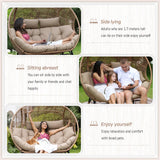 BULEXYARD Double Egg Chair Indoor Outdoor 680lbs, 2 Person Brown Wicker Oversized Stationary Egg Chair with Brown Thick Cushion, Patio Wide Lounge Loveseat with Legs for Balcony, Porch BULEXYARD