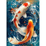 Lxmsja Koi Fish Diamond Art Kits for Adults, Scenery Fish DIY Full Drill Diamond Painting Kits for Beginners, 5D Gem Art Crafts for Adults, Home Wall Decor 12x16 inch Lxmsja