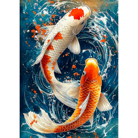 Lxmsja Koi Fish Diamond Art Kits for Adults, Scenery Fish DIY Full Drill Diamond Painting Kits for Beginners, 5D Gem Art Crafts for Adults, Home Wall Decor 12x16 inch Lxmsja