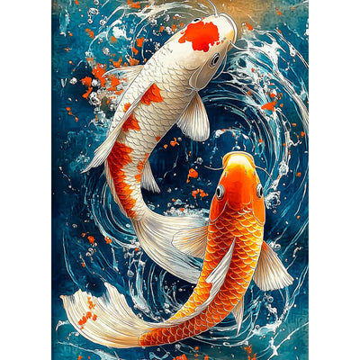 Lxmsja Koi Fish Diamond Art Kits for Adults, Scenery Fish DIY Full Drill Diamond Painting Kits for Beginners, 5D Gem Art Crafts for Adults, Home Wall Decor 12x16 inch
