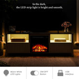 WAMPAT Fireplace TV Stand for 75 Inch TV, White Entertainment Center with LED Light, Modern TV Console Table for 80/70/65 inch TV with 4 Storages for Living Room, 70 Inch WAMPAT