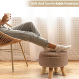 OGEMXU Storage Ottoman, Round Small Ottoman with Storage, Teddy Velvet Foot Stool with Wood Legs, Foot Rest for Chair, Soft Sponge Footstool for Living Room, Couch, Bedroom (Camel Brown) OGEMXU