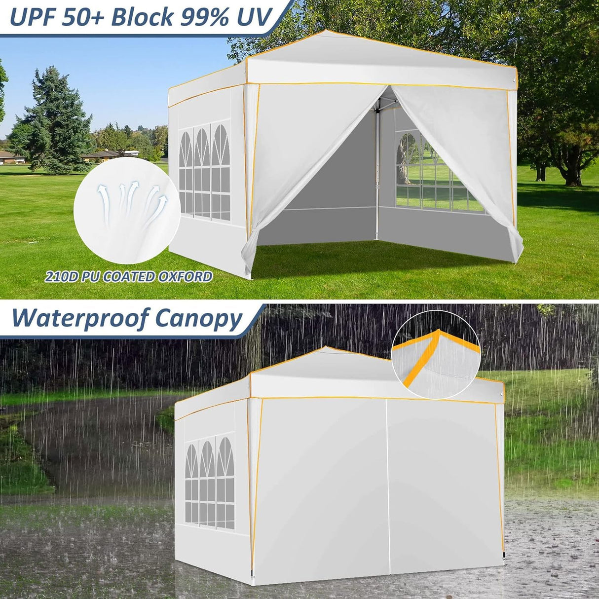 COBIZI 10x10 Pop up Canopy, Canopy Tent 10x10 Gazebos, Ez up Canopy 10x10 for Parties Outdoor Camping Party Event Shelter Sun Shade with 4 Sidewalls & Carry Bag 4 Stakes & Ropes & Sandbags, White COBIZI