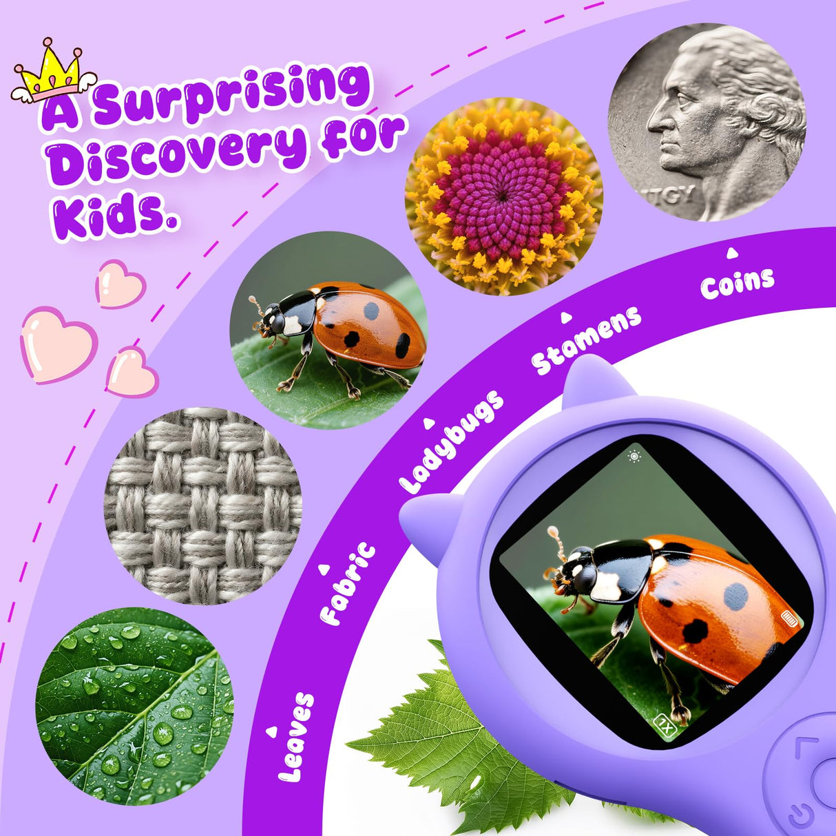 Microscope for Kids - Mini Pocket Handheld Microscope for Toddlers-STEM Educational Science Kit Toys for Christmas Birthday Gifts Toys for 5 6 7 8 9 10 11 12 Year Old Girls（Purple） Ashfly