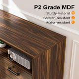 VINGLI Wide 4 Drawer File Cabinet with Lock, Wood Lateral File Cabinet with Open Shelves, Lockable Rolling File Cabinets for Home Office, Dark Brown File Cabinet Printer Stand, Letter Sized VINGLI