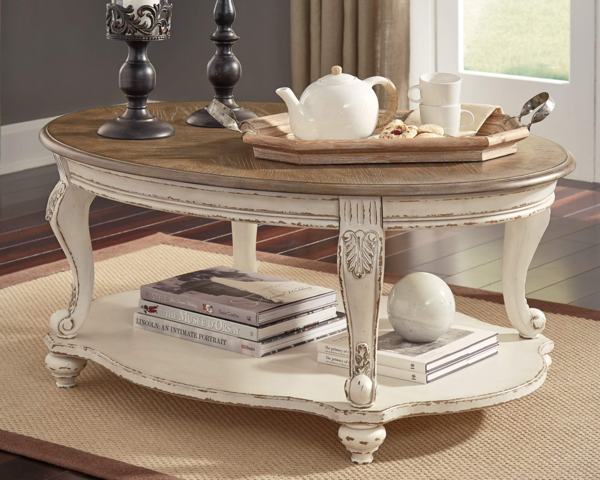 Signature Design by Ashley Realyn Casual Cottage Coffee Table, Antique White & Brown Signature Design by Ashley