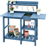 SERWALL Potting Table Outdoor Potting Bench with Sink, HDPE Potting Benches for Outside All Weather Use- Blue SERWALL