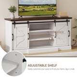 DWVO 63'' Buffet Storage Cabinet, 32'' Tall Farmhouse Sideboard Cabinet with Power Outlets and Sliding Doors, Large Coffee Bar Cabinets for Kitchen, Living Room, White/Brown DWVO